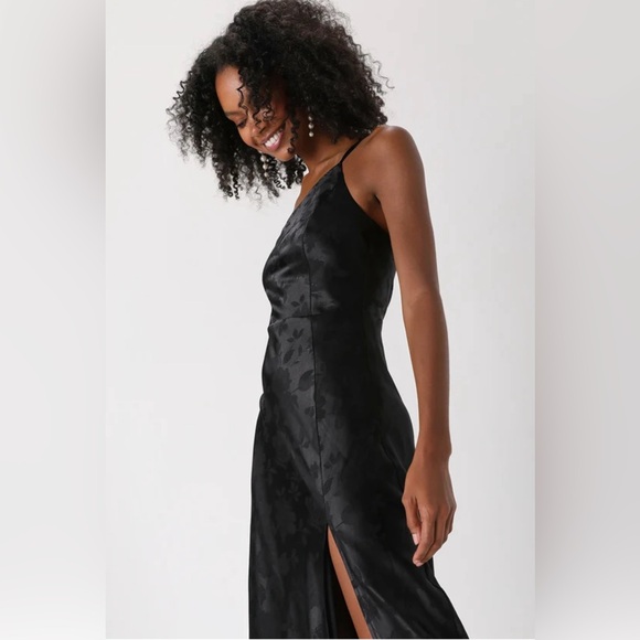 Lulu’s Regal and Refined Black Satin One-Shoulder Dress - Picture 5 of 7